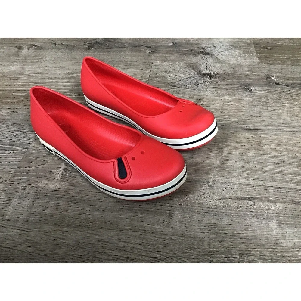 CROCS Crocband Womens Size 10 Red White Ballet Flats Slip On Shoes